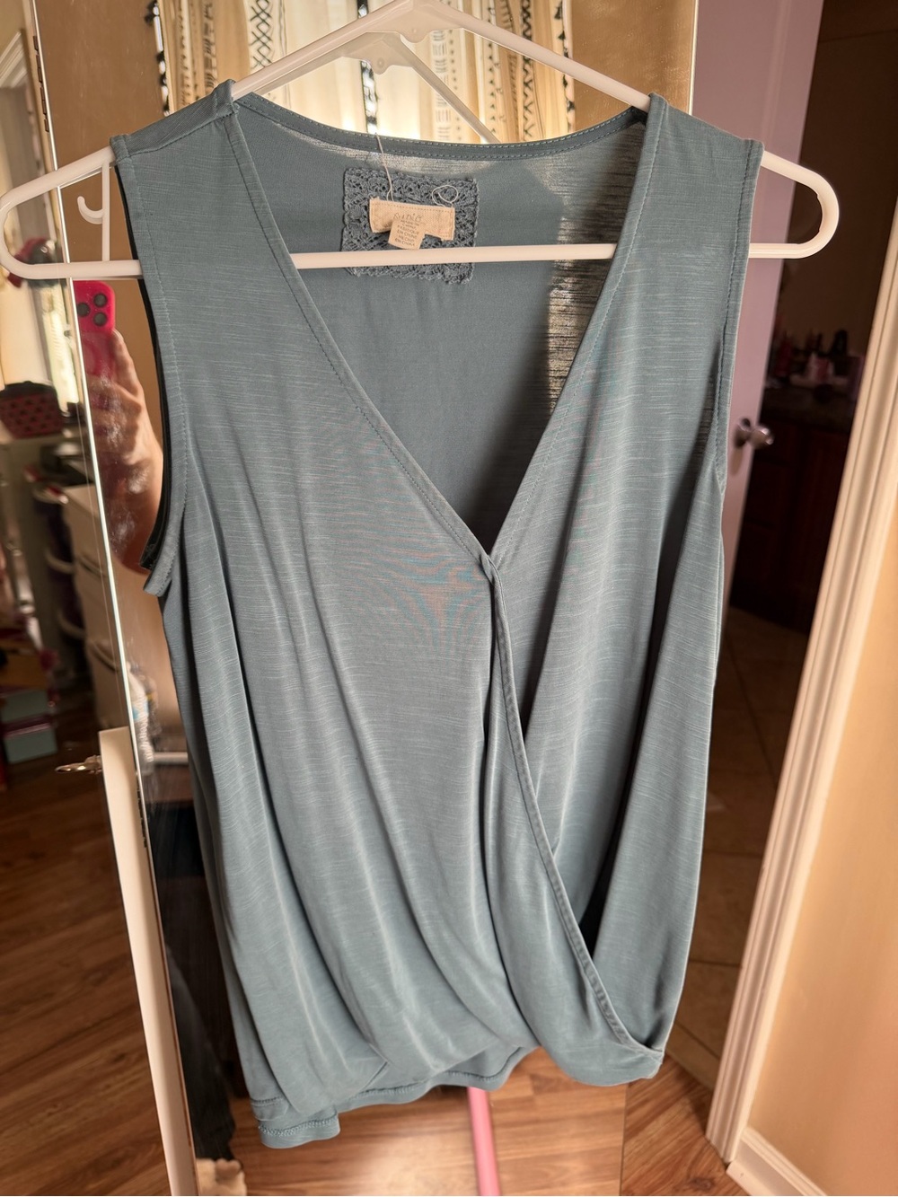Cupio Slate Blue Draped V-Neck Sleeveless Camisole